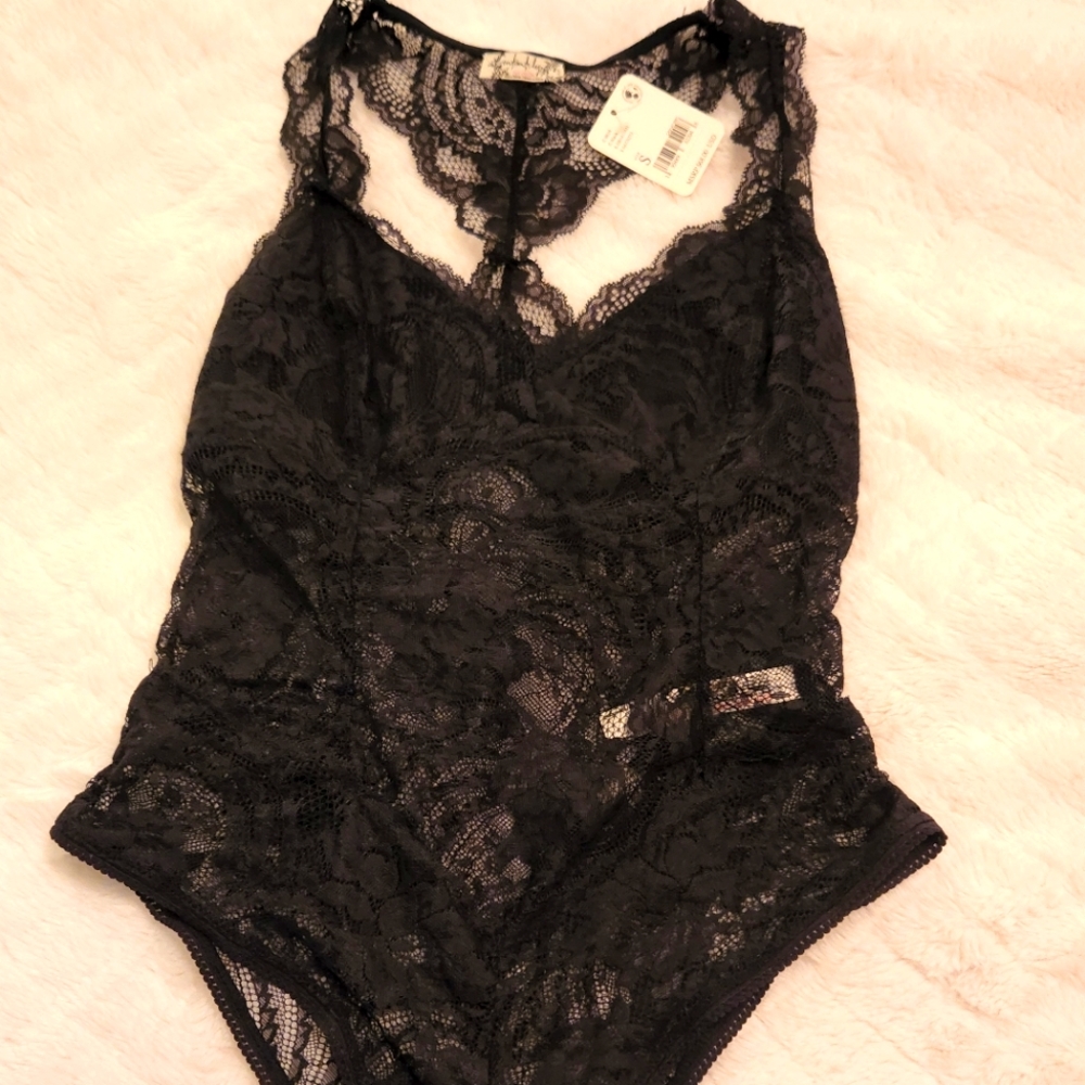 Free people lace black body suit NWT